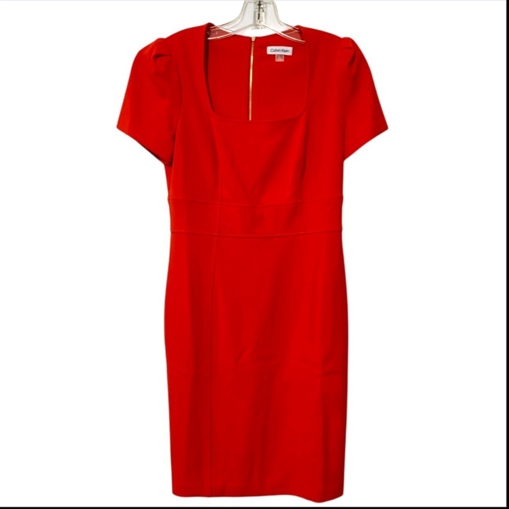 NWT Calvin Klein Red Sheath Dress with Square Neck Sz 6 | Business Office Wear - Picture 2 of 10